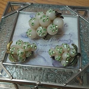 Vintage Grape Clip on Earrings and Pin